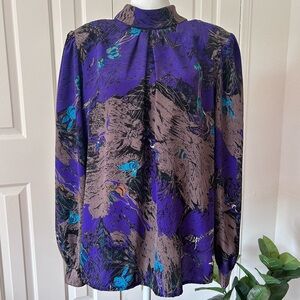 VTG Bedford Fair | Long Sleeve Button Down Back Top With Shoulder Pads | Size 16